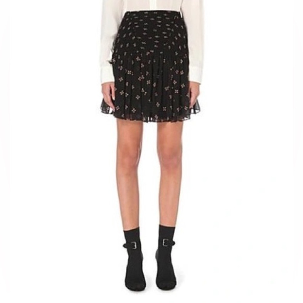 Maje | flowy smocked chiffon skirt with geometric print | size 2